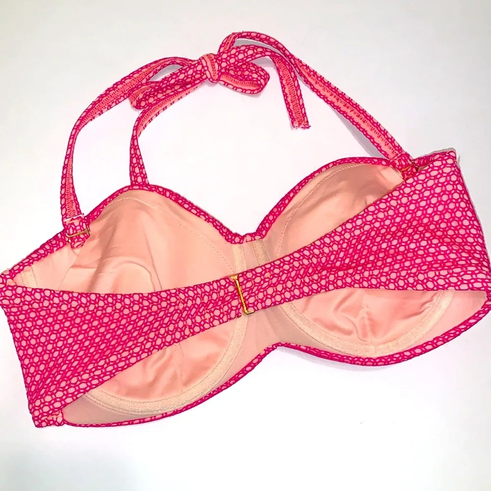 Victorias Secret Bikini Top Bandeau Halter Crochet Lace Pink Orange/Coral 34DD